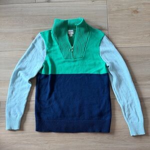J.Crew Womens Colorblock Quarter Zip Sweater Green Blue Navy Ribbed Knit Small